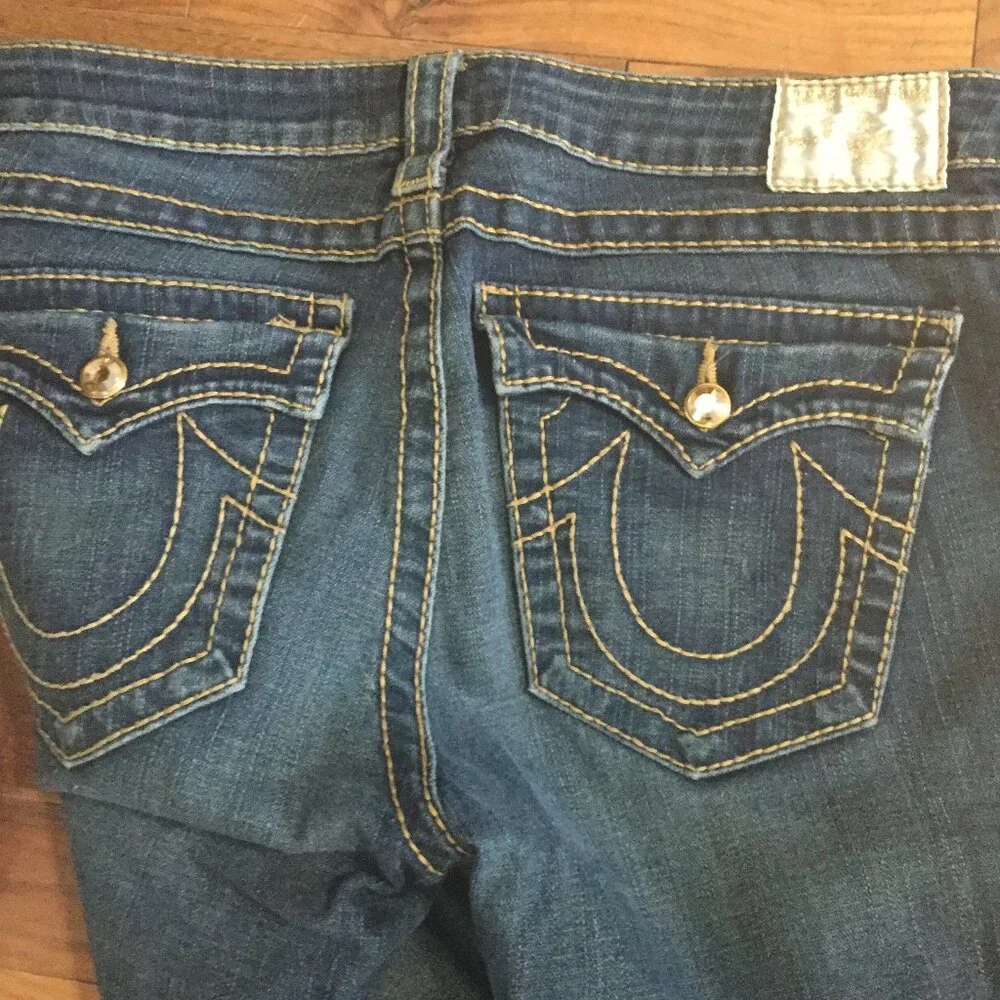 True Religion low rise destressed jeans tall size 30 33 inch inseam dark wash - Picture 5 of 5